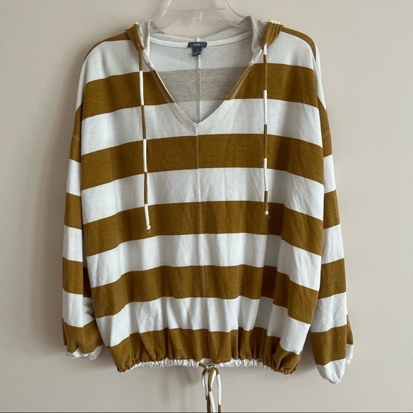 aerie Sweaters - Aerie Womens Gold White Striped
Oversized Baggy Lounge Pullover Hoodie